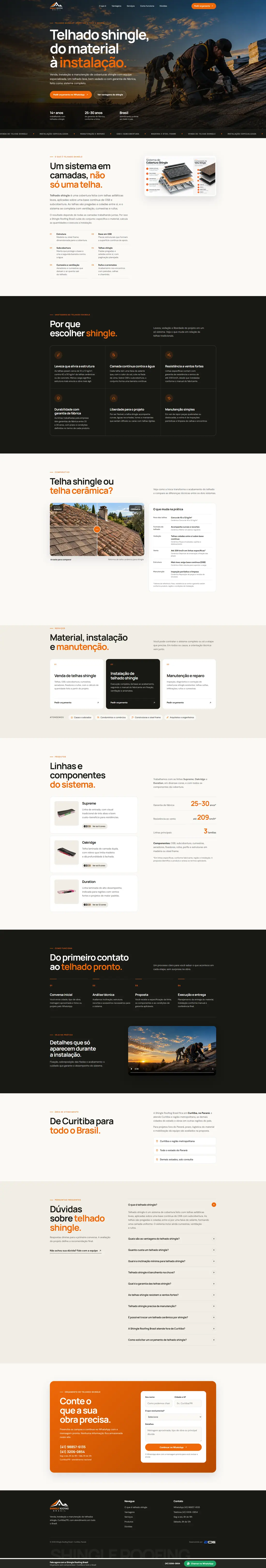 Página completa do site da Shingle Roofing Brasil