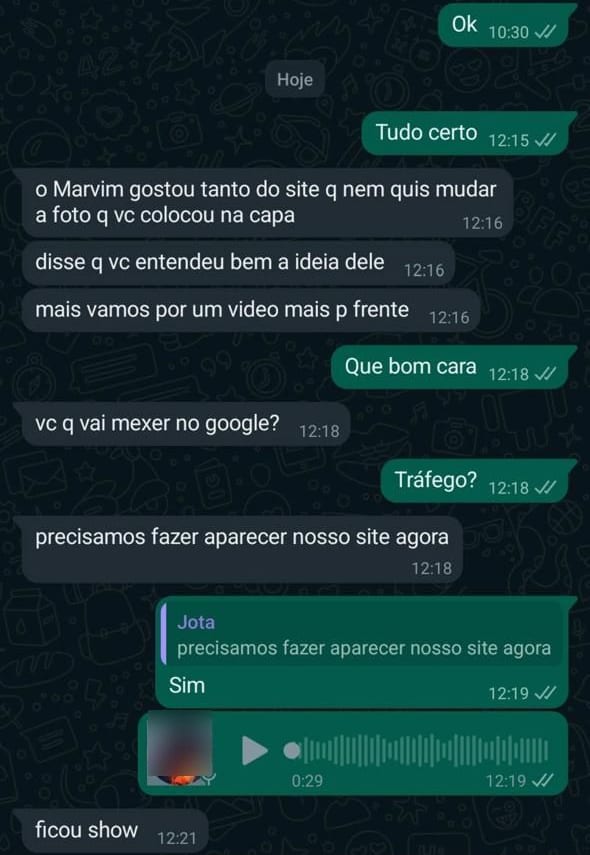 Cliente aprovando o site entregue, sem pedir alteração na capa